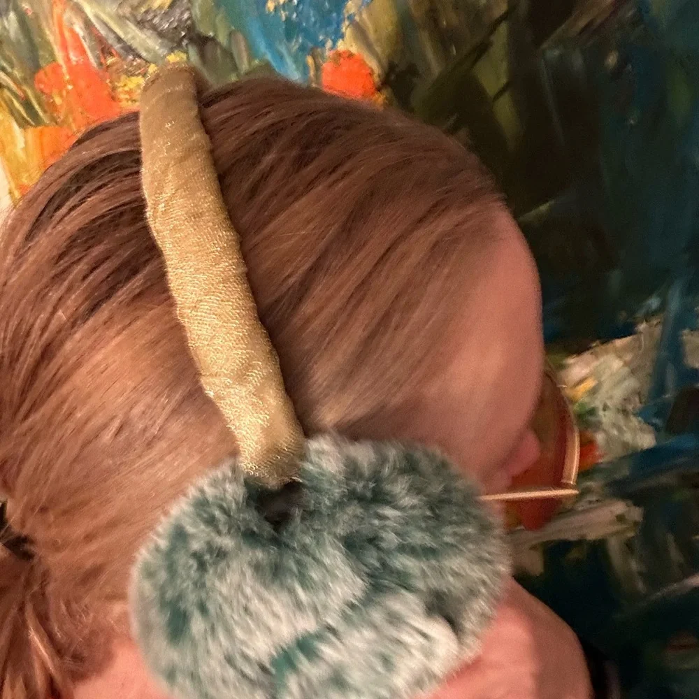 RARE!  ADRIENNE LANDAU Emerald green  REAL Fur Earmuffs UPCYCLED